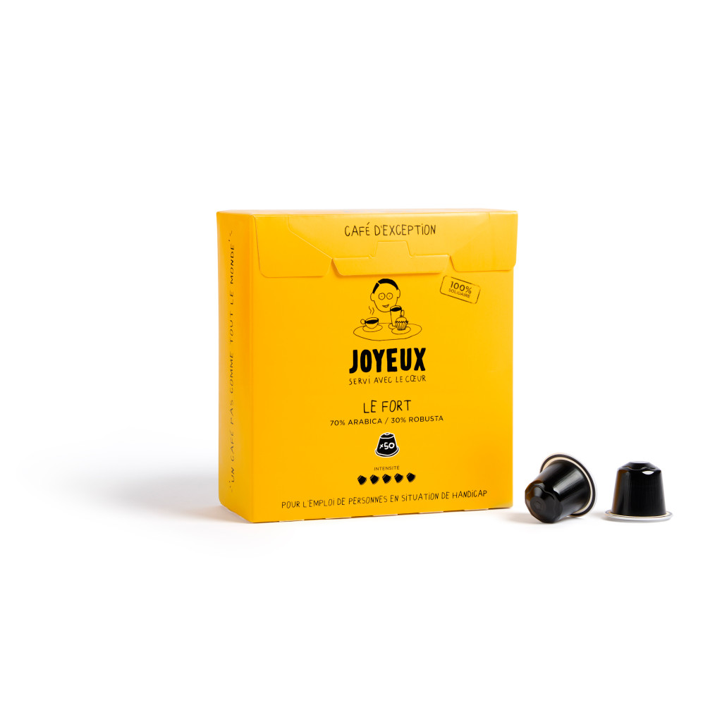 Café en capsules x50 le Fort : packaging en biais capsule