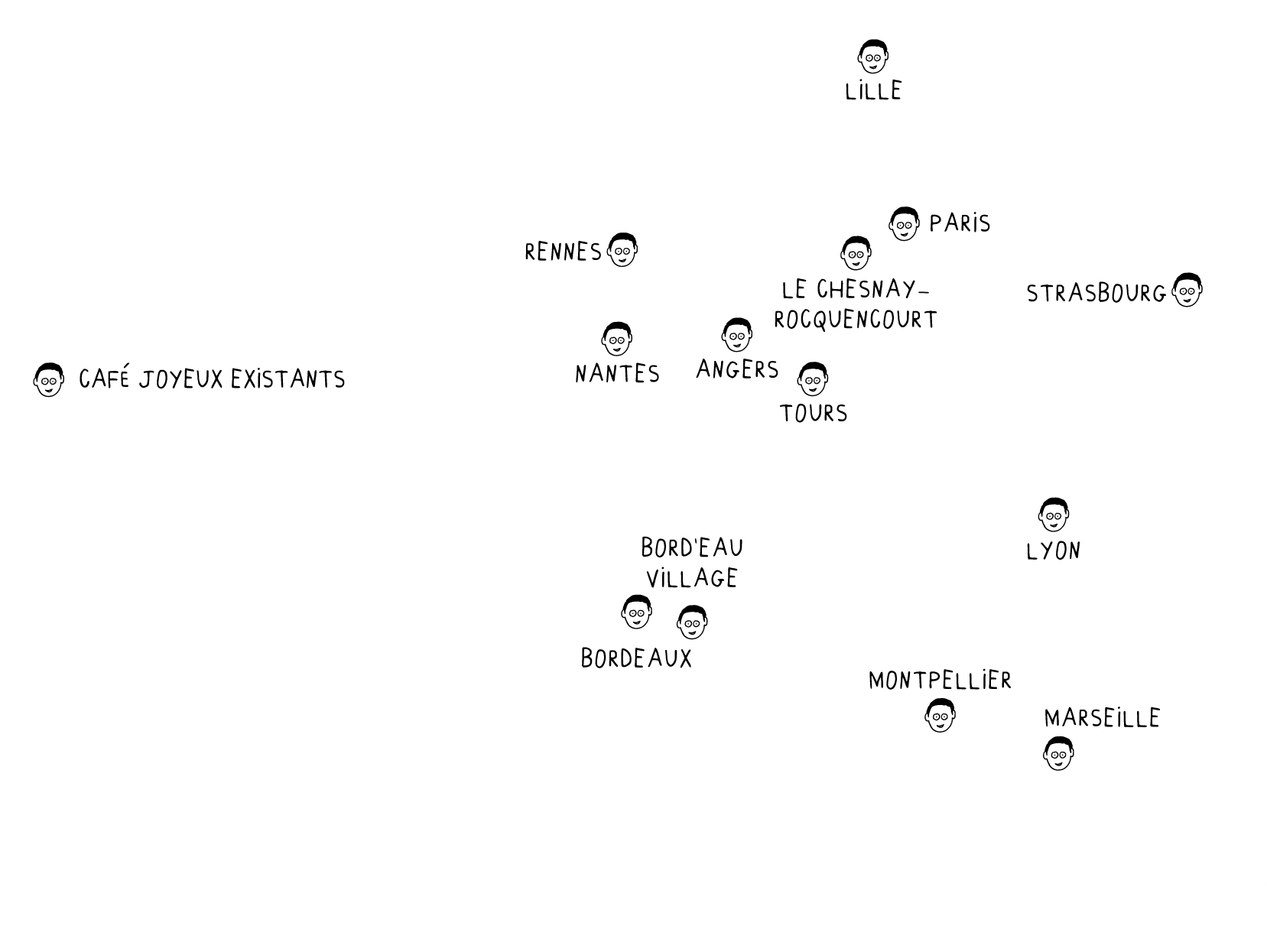 Carte des Café Joyeux en France